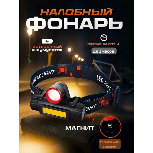 Компактный диодный USB заряжаемый налобный фонарь высокой мощности с зумом, магнитом и 4 режимами работы