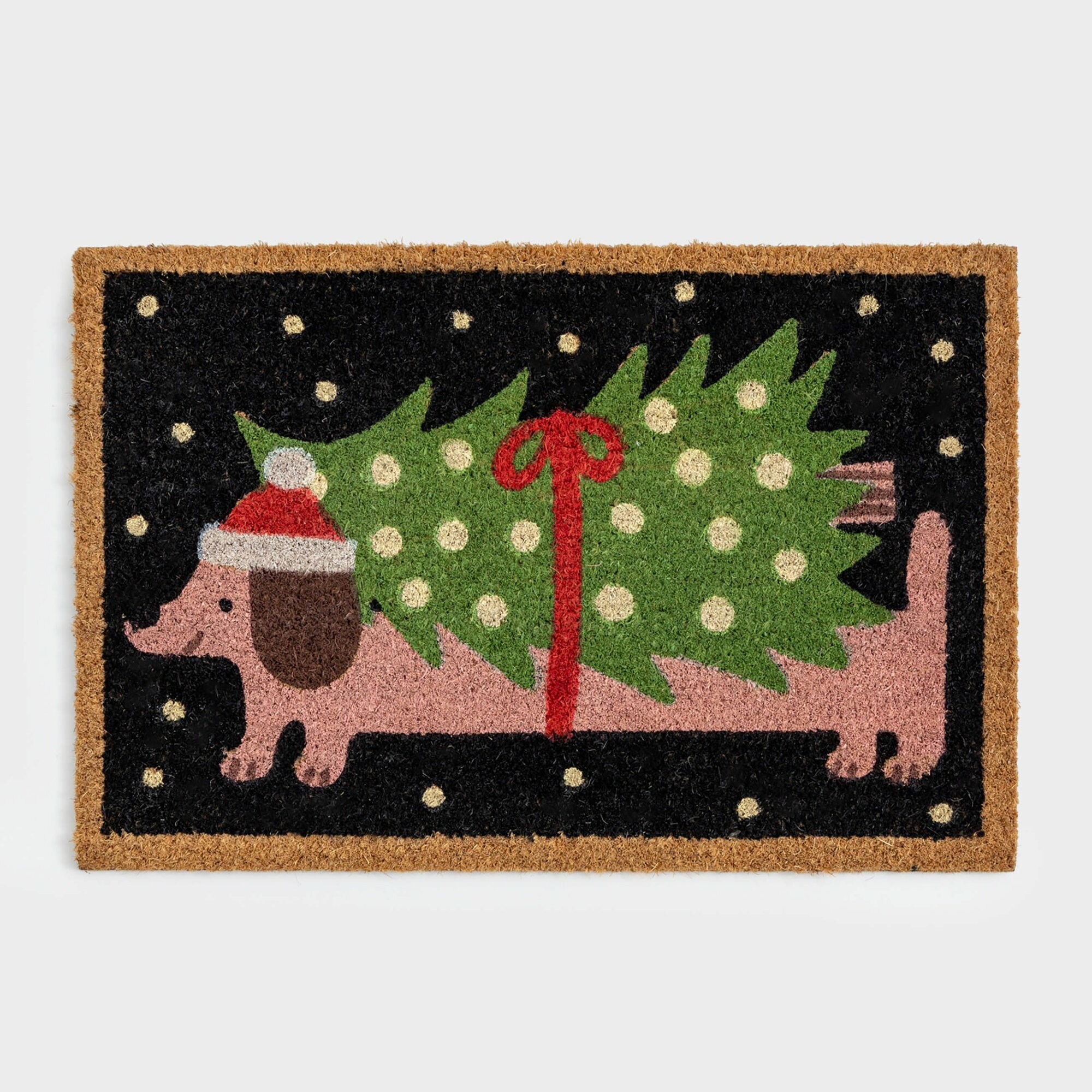 Коврик придверный 40х60 см кокос/ПВХ прямоугольный синий Собака с елкой Christmas dog