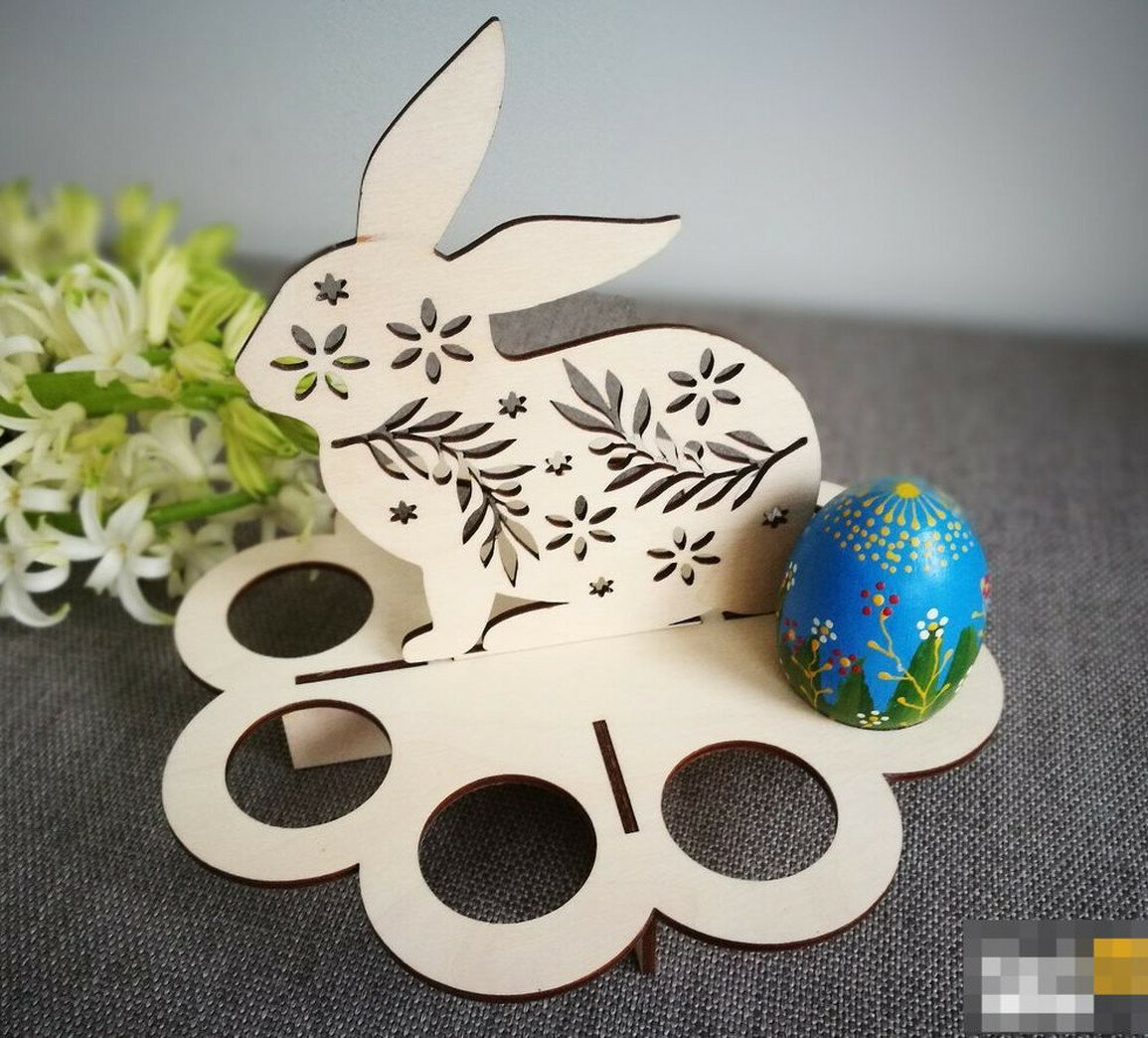 Пасхальная подставка для восьми яиц  "Ажурный Кролик", деревянная