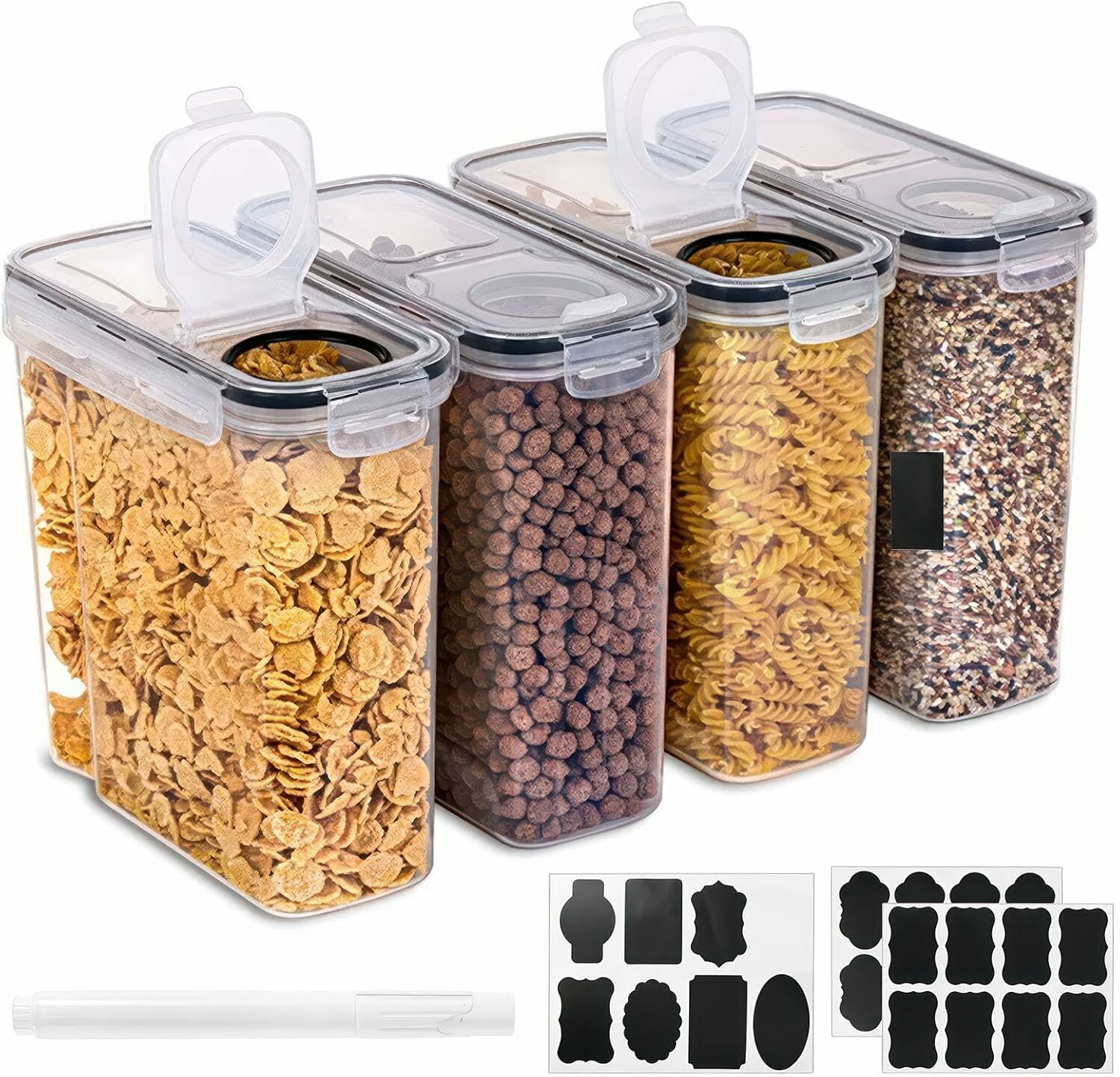 Контейнеры для хранения зерновых OurLeeme 4Pcs Airtight Food Storage Container Set Food Grade and BPA Free Cereal Dispenser с наклейками этикеток 4L мучных коробок для зерна фасоли орехов