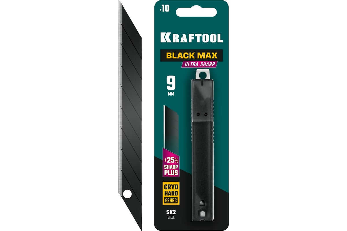 Лезвия сегментированные KRAFTOOL BLACK MAX 9 мм 9 сегментов {09602-09-S10} (упак. 10 шт)