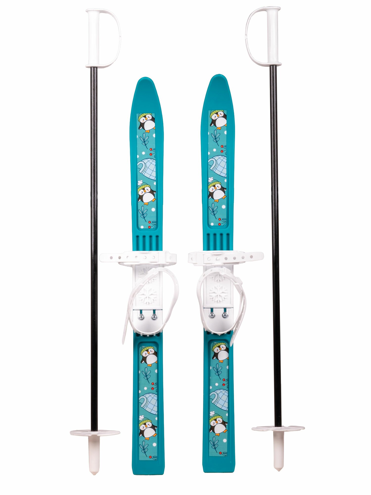Лыжи детские пластиковые Олимпик-спорт Пингвины 65/75 см с палками в сетке