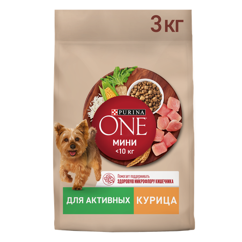 Сухой корм Purina ONE® мини для активных собак мелких пород с курицей и с рисом, 3 кг purina one мини