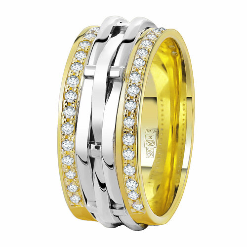 фото Кольцо обручальное azade, желтое, комбинированное, белое золото, 585 проба, родирование, бриллиант, размер 18, белый, желтый