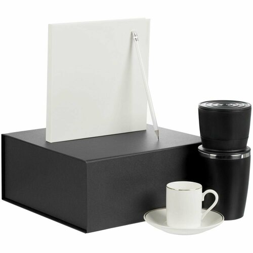 Набор Inspiration, белый, коробка: 26х25х11 см, кофеварка - нержавеющая сталь, пластик, силикон; кофейная пара - фарфор; скетчбук - искусственная кож