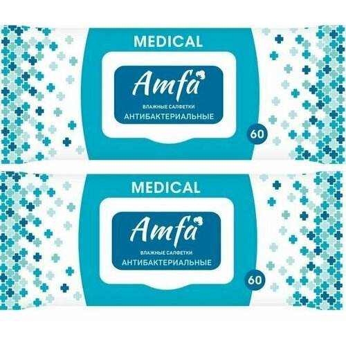 Amfa Салфетки влажные антибактериальные, 60 шт, 2 уп.