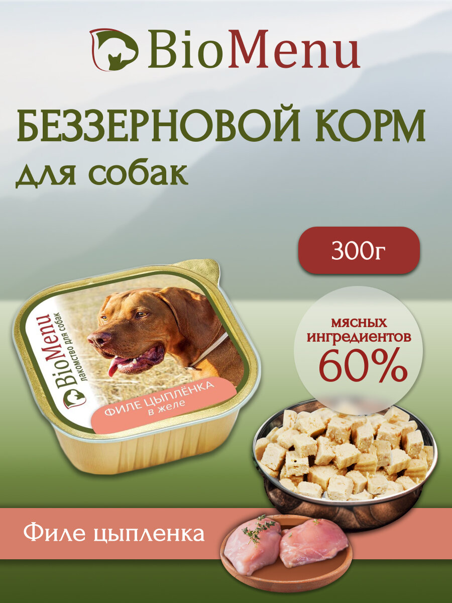 Влажный корм для собак BioMenu MONOPROTEIN Филе цыпленка в желе 300г х10шт