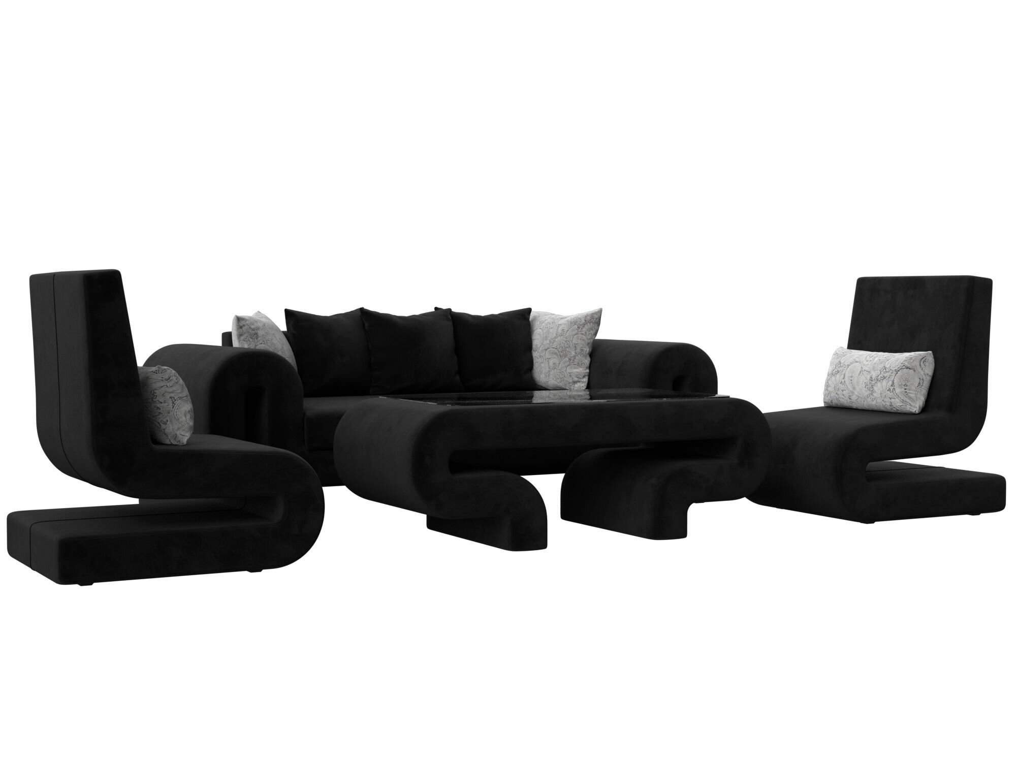 Набор Волна-2 (стол, диван, 2 кресла), Велюр черный