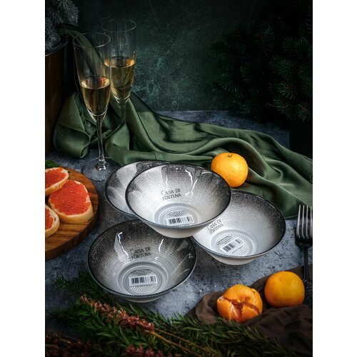 Набор салатников Casa Di Fortuna Shinning, 300 мл, 4 шт, жемчужно-белый /мерцающе-черный, стекло