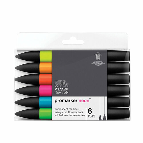 Набор художественных маркеров двухсторонних WINSOR&NEWTON Pro, пулевидный/скошенный, 2мм/7мм, 6 цветов, неоновые оттенки