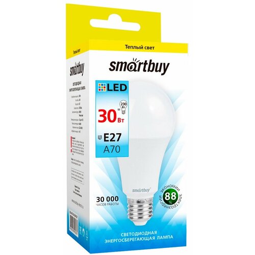 Лампа светодиодная SmartBuy SBL E27, A70, 30 Вт, 3000 К