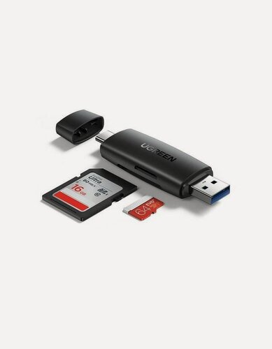 Изображение товара Кардридер многофункциональный UGREEN CM304 (80191) Multifunction USB-C +USB TF/SD 3.0 Card Reader. Цвет: черный
