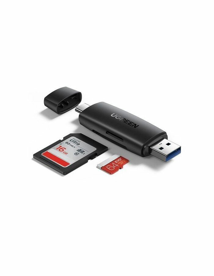 Карт-ридер Ugreen CM304 Multifunction USB-C + USB TF/SD 3.0 Card Reader Black 80191