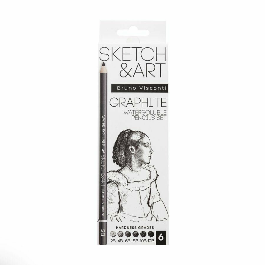 Карандаши простые чернографитные Bruno Visconti "Sketch&Art", акварельные, набор 6 штук, в картонной упаковке