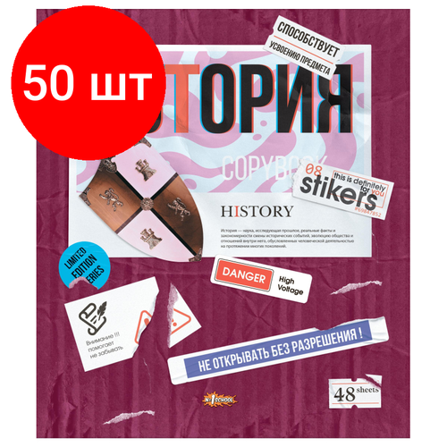 Комплект 50 штук, Тетрадь предметная №1 School Стикеры 48л А5, клетка история, 73390