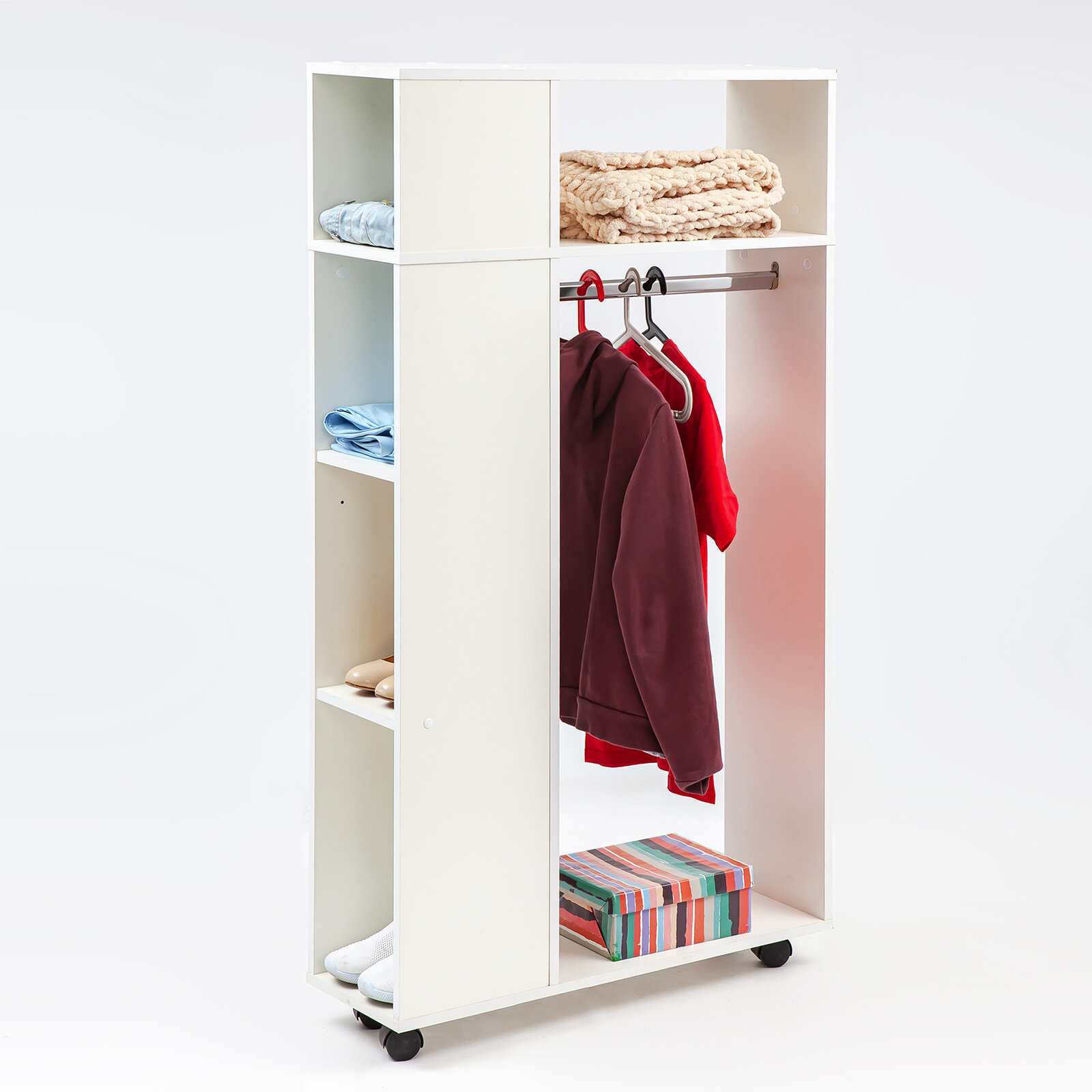 фото Вешалка выкатная Ultra с полками Белое тиснение 786х1463х250