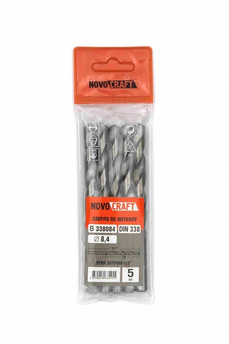 фото Сверло по метaллу 8,4 мм Novocraft Sand средняя серия, DIN 338, уп. 5 шт.