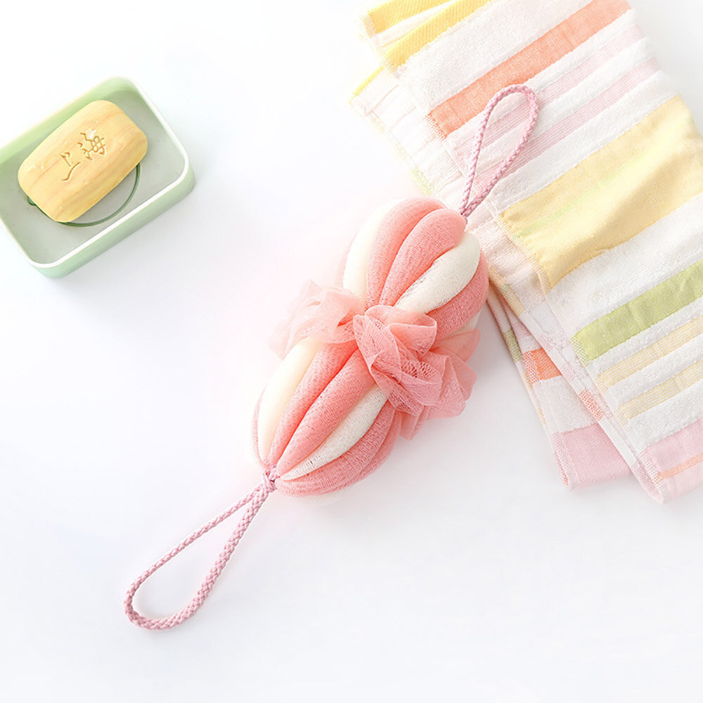 фото Мочалка для тела с ручками, массажная мочалка, цвет бежево-белый