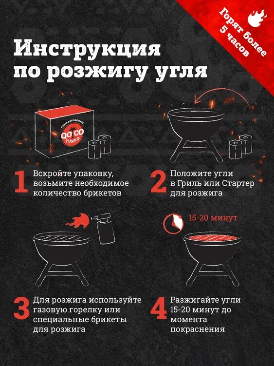Кокосовый уголь для барбекю Qoco Turbo BBQ 4 кг. — фото 3