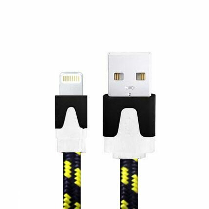 Плоский плетеный кабель Apple Lightning to USB Cable для iPhone/iPod/iPad, черный