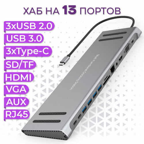 Type-C разветвитель хаб Onten на 13 выходов 3xUSB 20 USB 30 HDMI VGA Ethernet RJ45 TFSD 3xType-C AUX для ноутбука Macbook ПК смартфона 527300₽
