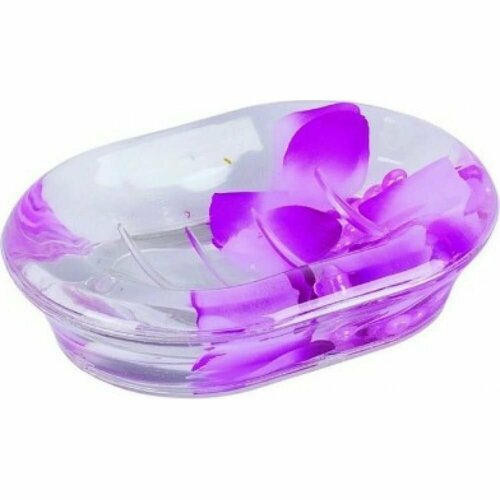 Мыльница гелевая Фиолетовые лепестки Purple Petals, с фиолетовыми лепестками, фиолетовыми бусинками.