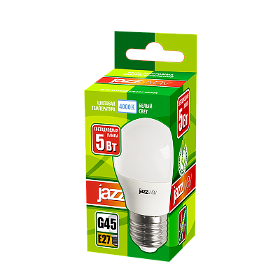 Светодиодная лампа JazzWay PLED ЕСО 5W эквивалент 40W 4000K 400Лм E27 шар (комплект из 4 шт) — фото 1