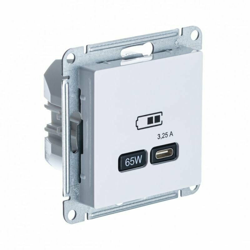 фото ATLASDESIGN USB розетка тип-C 65W высокоскор. заряд. QC, PD, механизм, белый () SCHNEIDER ELECTRIC ATN000127 (1 шт.)