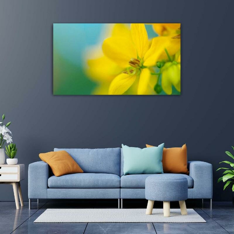 Картина на холсте 60x110 LinxOne "Цветок желтые цвет лепестки" интерьерная для дома / на стену / на кухню / с подрамником