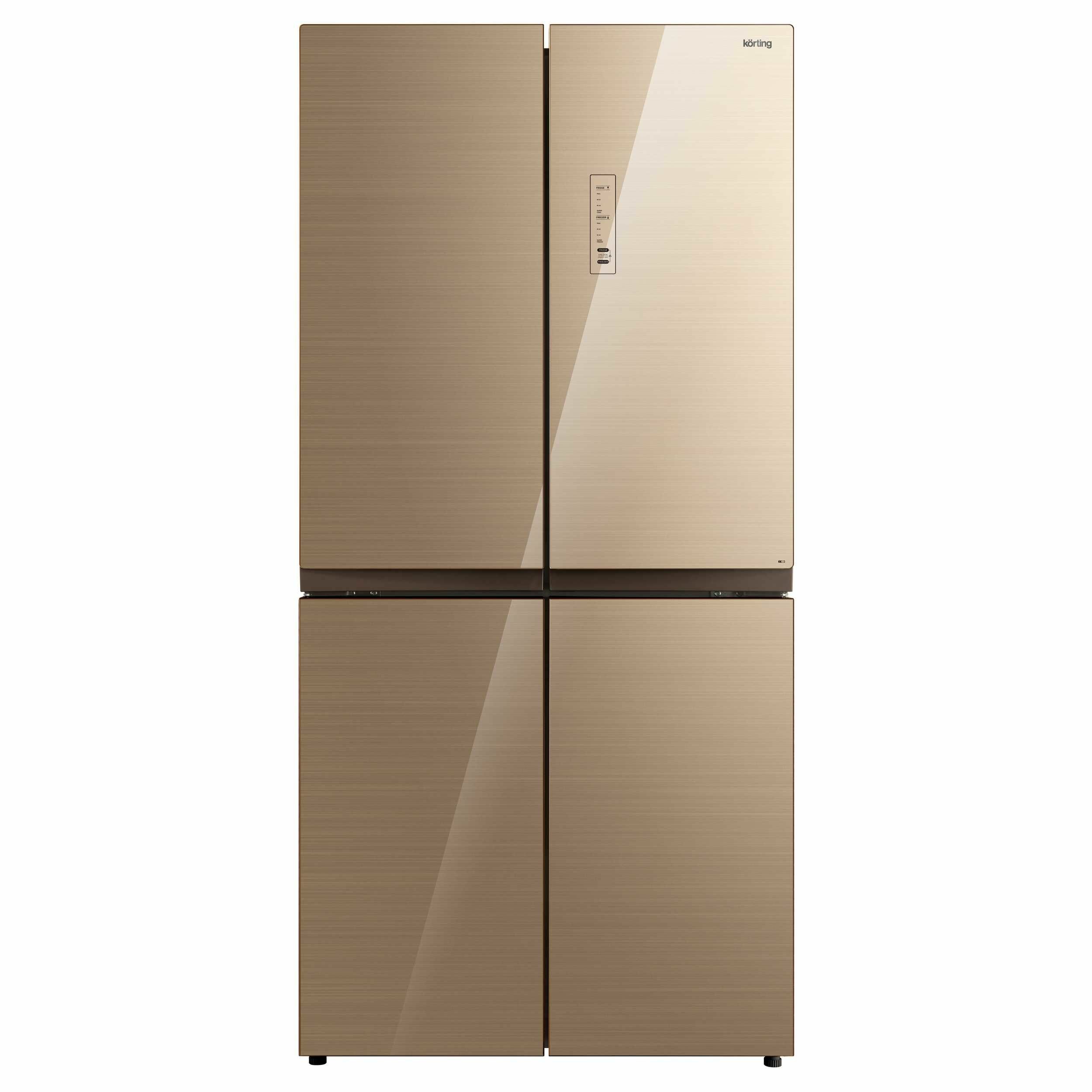 Четырехдверный холодильник Korting KNFM 81787 GB ширина 83.3 см объем 456 л No Frost A золотисто-бежевое стекло
