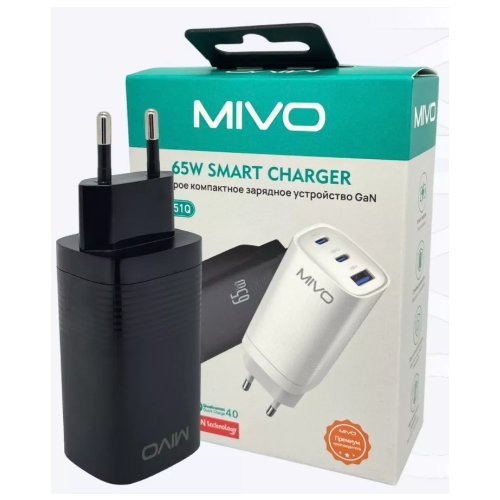 Быстрое компактное зарядное GAN устройство Mivo MP-651Q, QC 4.0-65W Black зарядное для сотовых тлф usb type c 3a в розетку mp 322q
