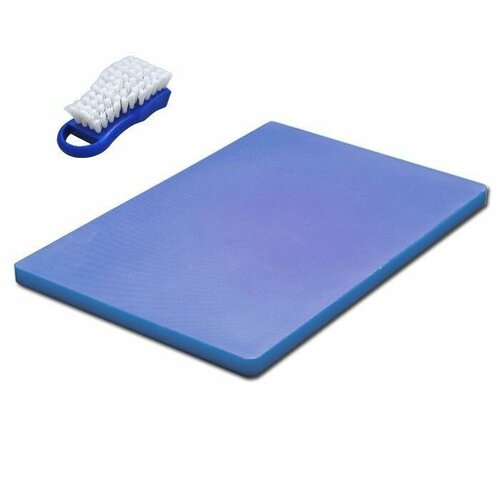 Доска разделочная прямоугольная, 30х40 h-1.2см, с щеткой, пластик, цвет синий