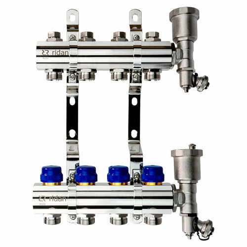 Комплект коллекторов Ридан FHF-4R set с кронштейнами и воздухоотводчиками, 4 контура