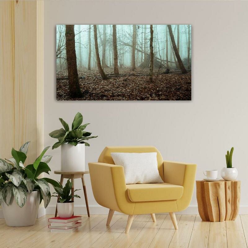 Картина на холсте 60x110 LinxOne "Деревья лес туман" интерьерная для дома / на стену / на кухню / с подрамником