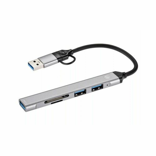 Переходник Vcom Адаптер TypeC+adapter-->USB3.0+2USB2,0+SD+TF, адаптер typec adapter