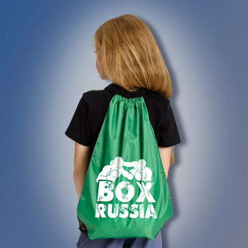 Сумка мешок с изображением боксерского спарринга и надписью BOXING RUSSIA, зеленого цвета