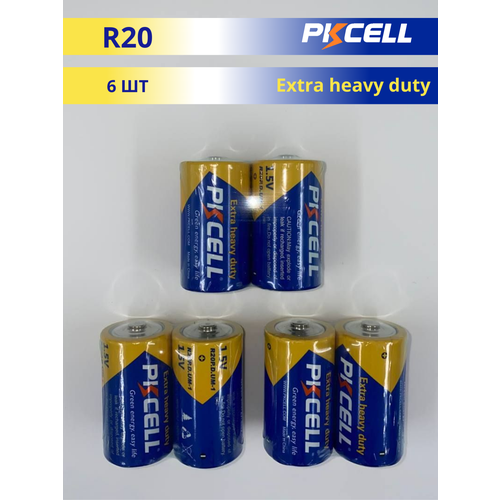 Батарейки PKCELL D солевые (6 штук) батарейка солевой элемент питания pkcell 1 5 в d r20 r20p 2b 2 шт в блистере