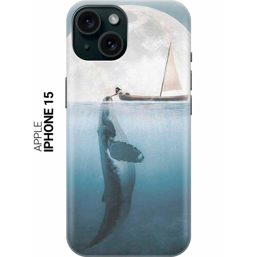 фото Силиконовый чехол на apple iphone 15 / эпл айфон 15 с рисунком "кит и лодка" slvgo