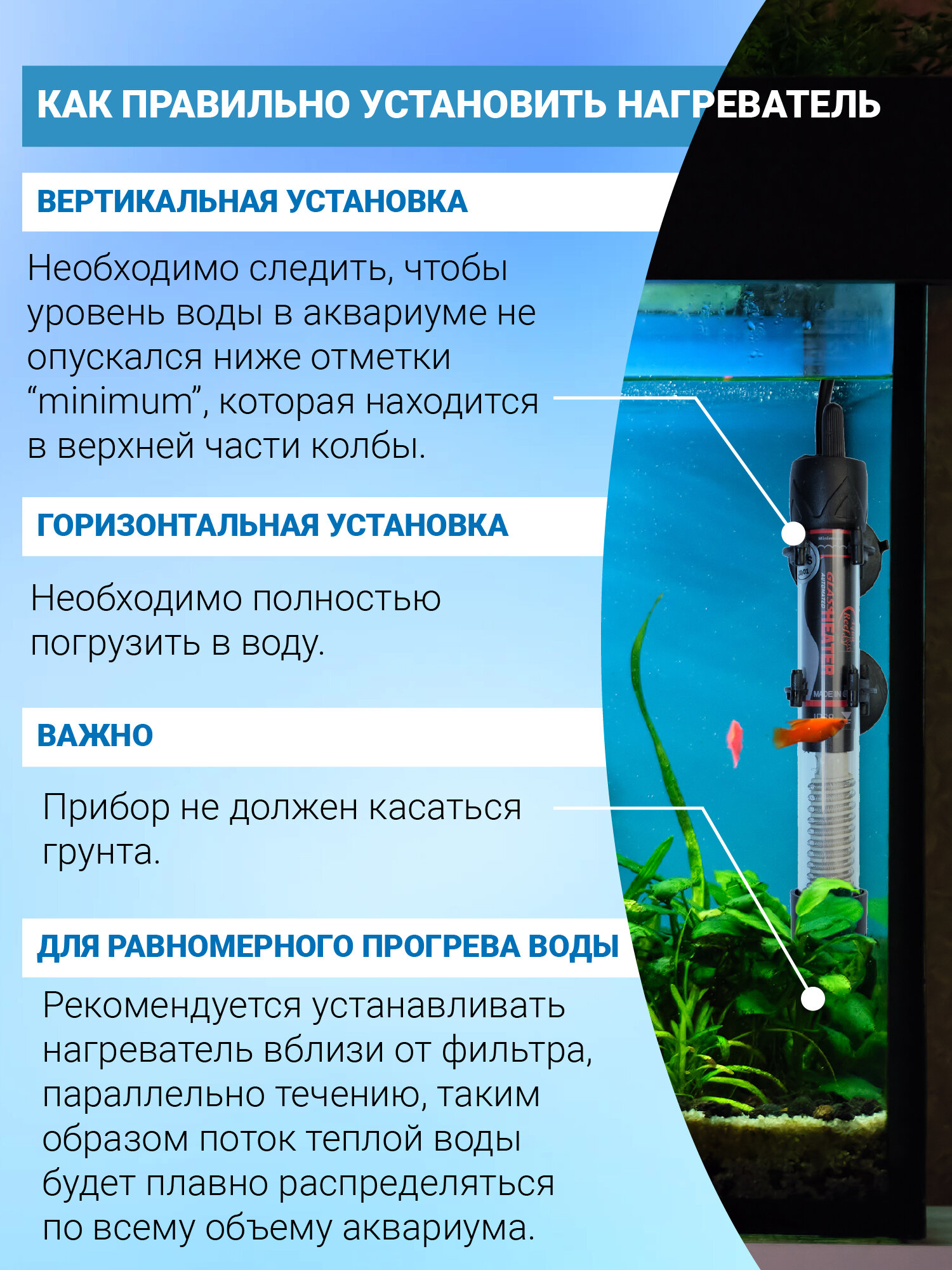 Нагреватель Aqua Reef AN-100 Вт для аквариума 100 - 150 л (стеклянный, регулируемый)