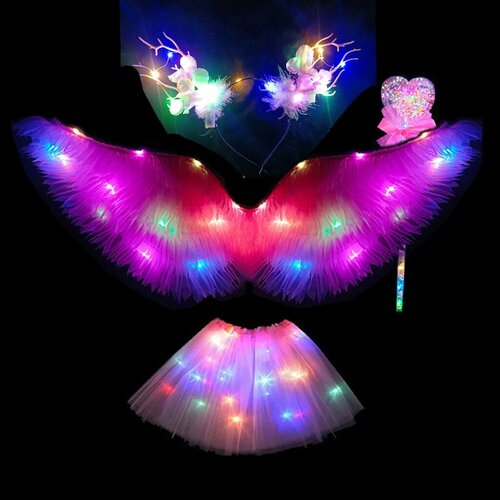 фото "крылья ангела" - набор светящихся украшений на спину, крылья, юбка, ободок и волшебная палочка. розовый noname