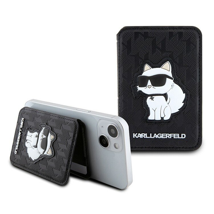 Картхолдер Karl Lagerfeld магнитный MagSafe для телефона, Saffiano Monogram NFT Choupette черный