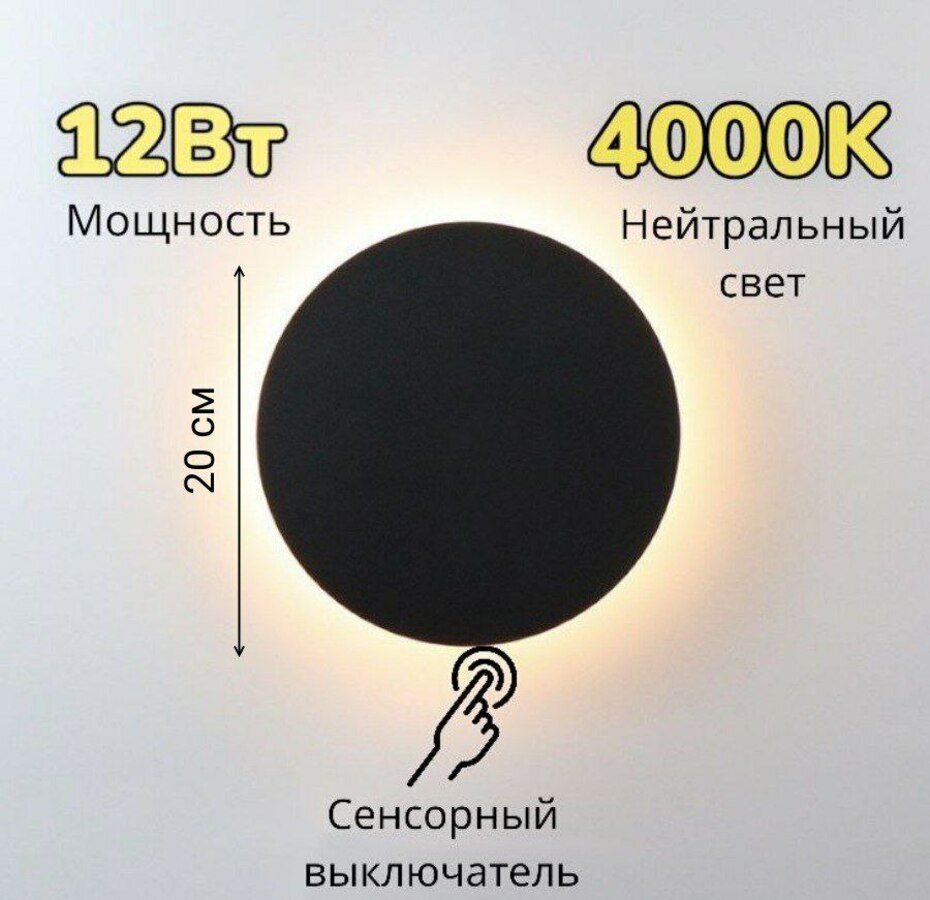 Светодиодный настенный светильник с сенсорным выключателем прикроватный, для коридора, спальни Черный