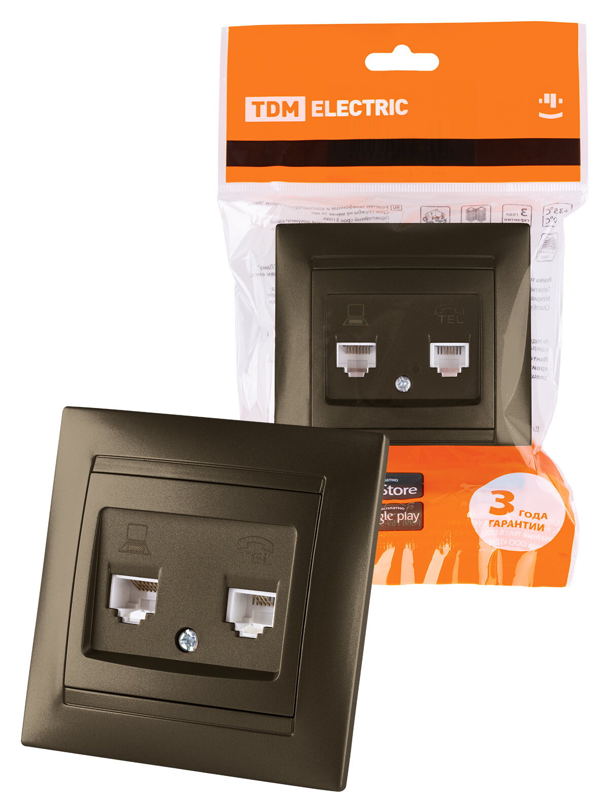 Розетка компьютерная RJ45/телефонная RJ11 TDM Electric - фото №1
