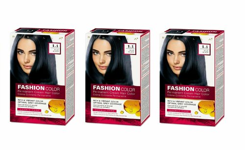 Rubella Стойкая крем-краска для волос Fashion Color 1.1 Иссиня-черный, 50 мл, 3 шт