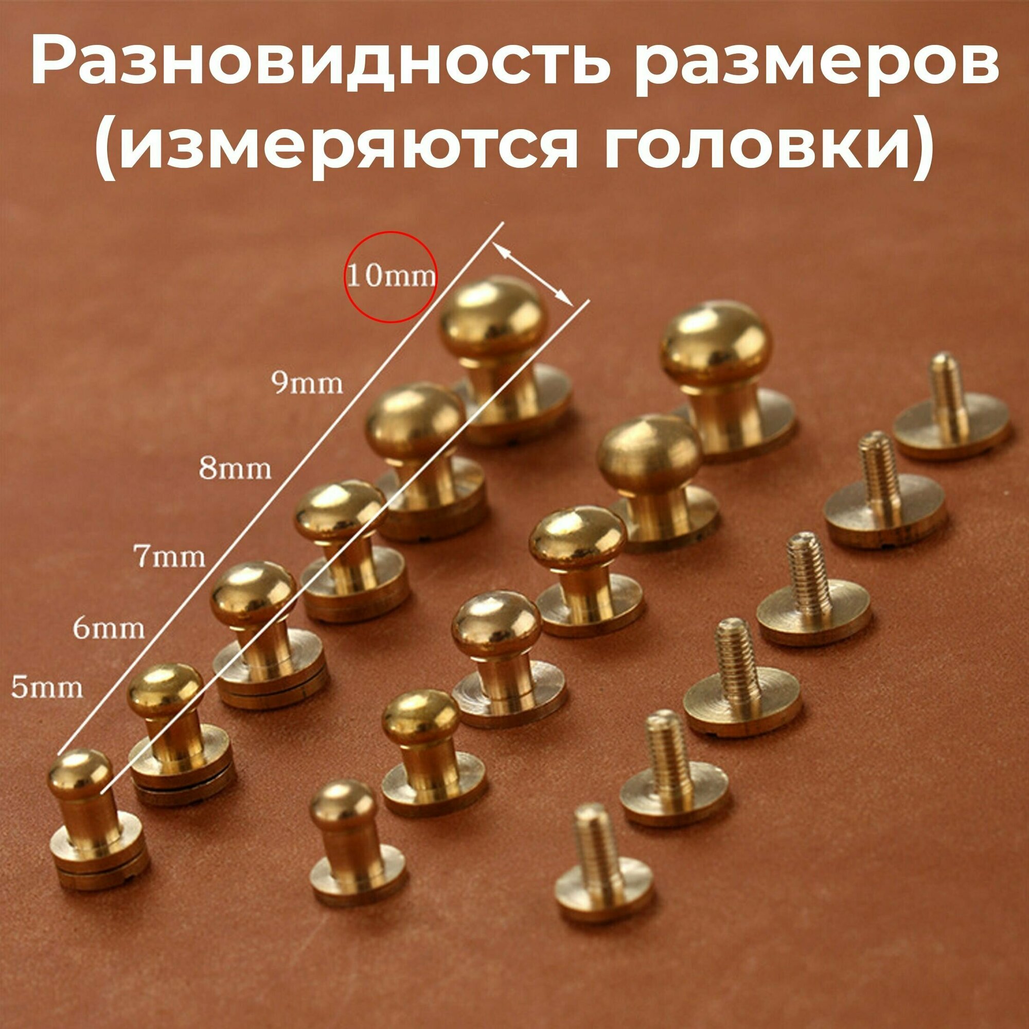 Кобурный винт, застежка, латунь, 10 шт, 10 мм — фото 1