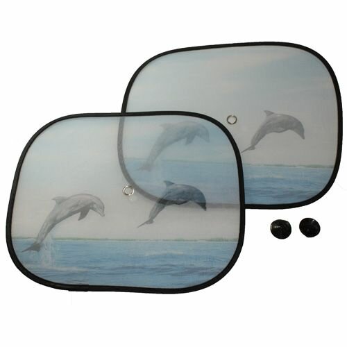 Шторки солнцезащитные на боковые стекла 2шт. размер 44х36см, дизайн: дельфины