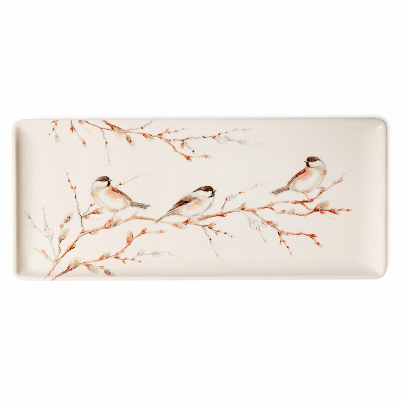 Блюдо прямоугольное Gien Oiseaux Foret фаянс 36 х 15.5 см с рисунком