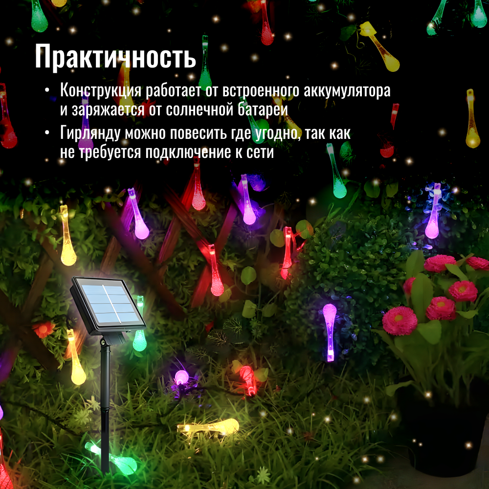 Гирлянда Homium Glow, гирлянда "капель" светодиодная, Капельки, 20LED, 3м