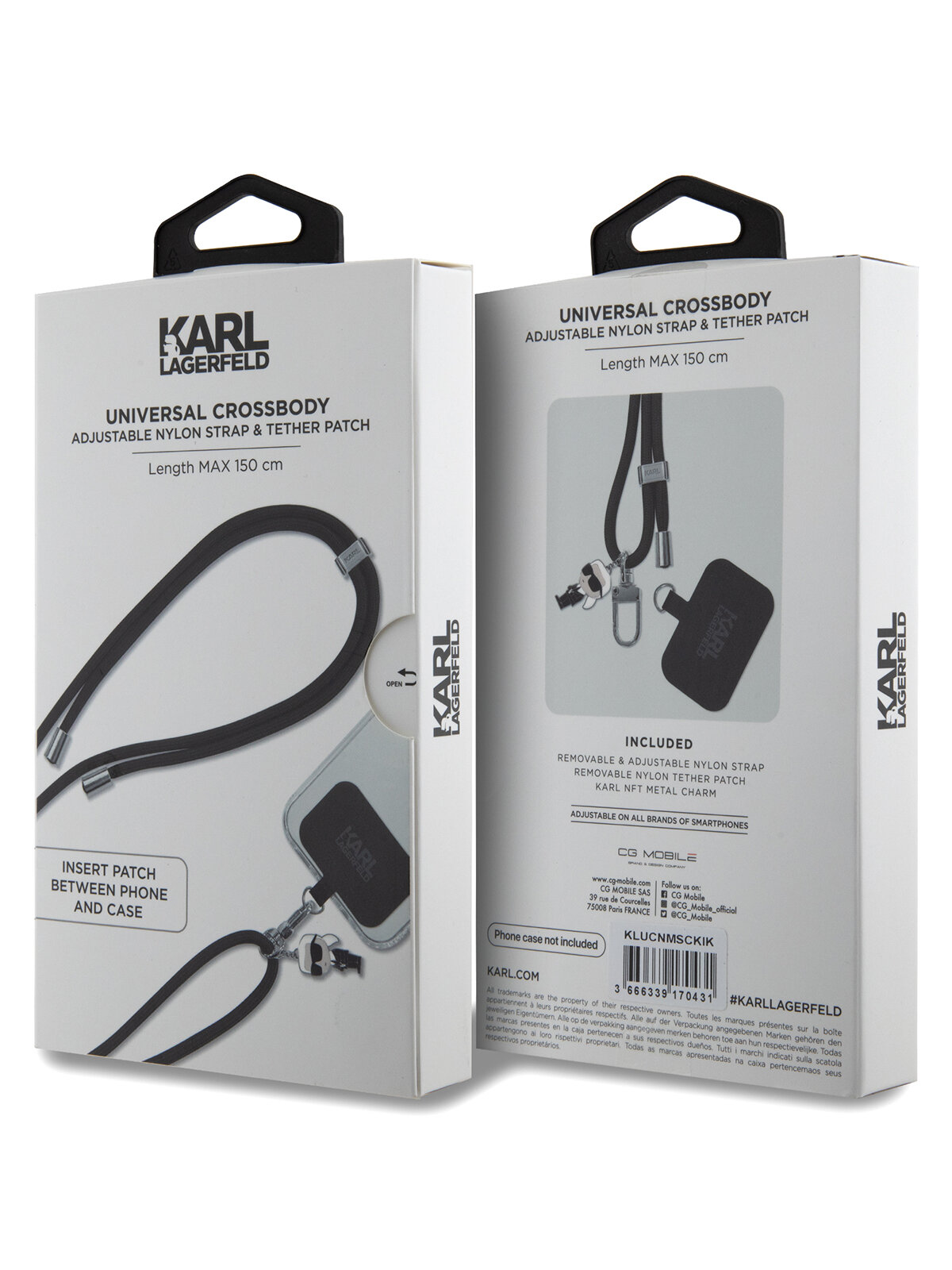 Lagerfeld шнурок на шею Crossbody Nylon cord + NFT Karl Ikonik metal charm Black — фото 1