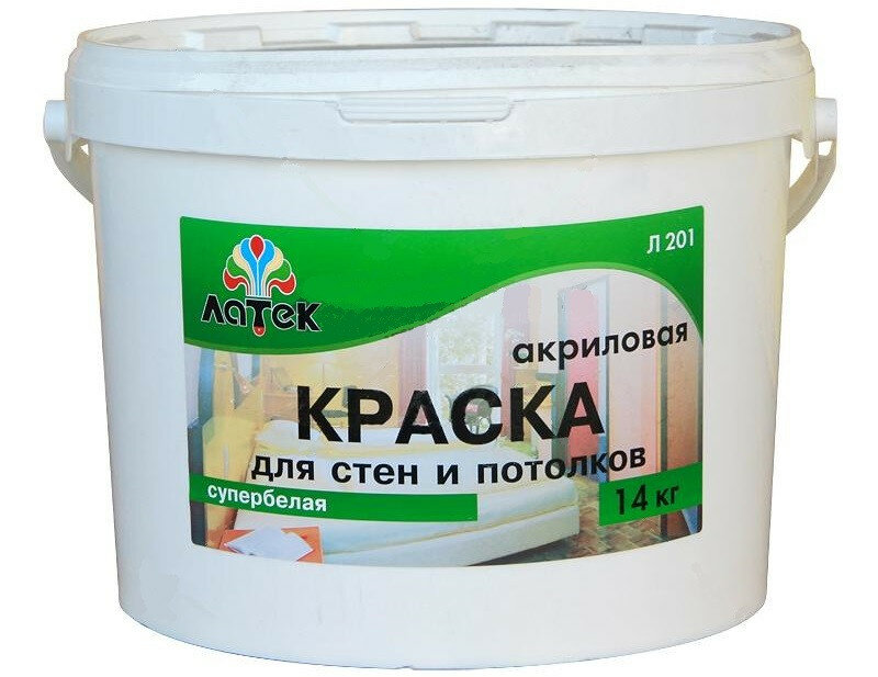 краска акриловая ЛАТЕК Л201 для стен и потолков 14кг белая, арт. 4607067847409 - фото №6